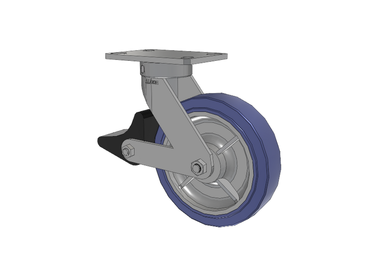 110 Series Kingpinless Top Plate Swivel Caster with 8 x 2 Blue HF - HydroTech (Flat) Wheel and Poly Lock Integrated Brake